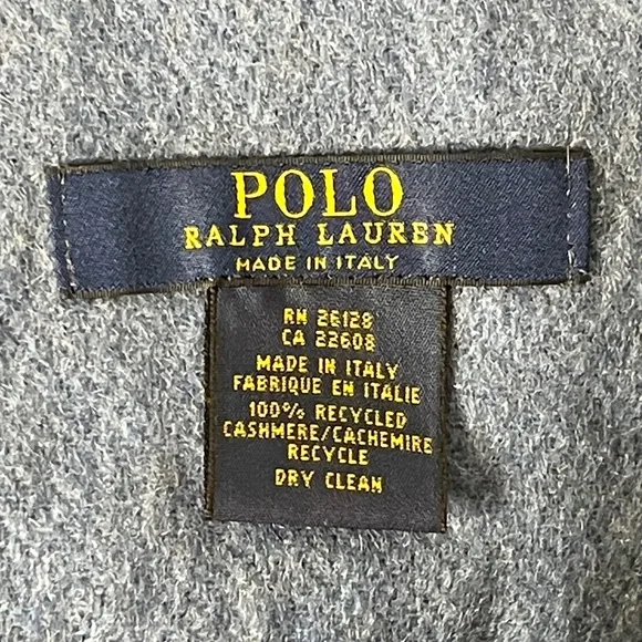 Polo Ralph Lauren Signature Embroidered Pony 100% Cashmere Blue Scarf w Fringe - Picture 8 of 10